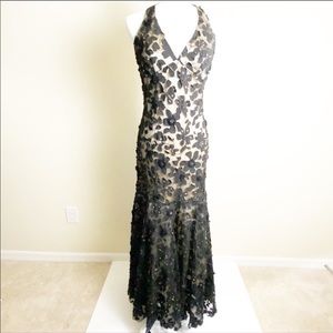Sue Wong Nocturne Black Nude Lace Overlay Gown